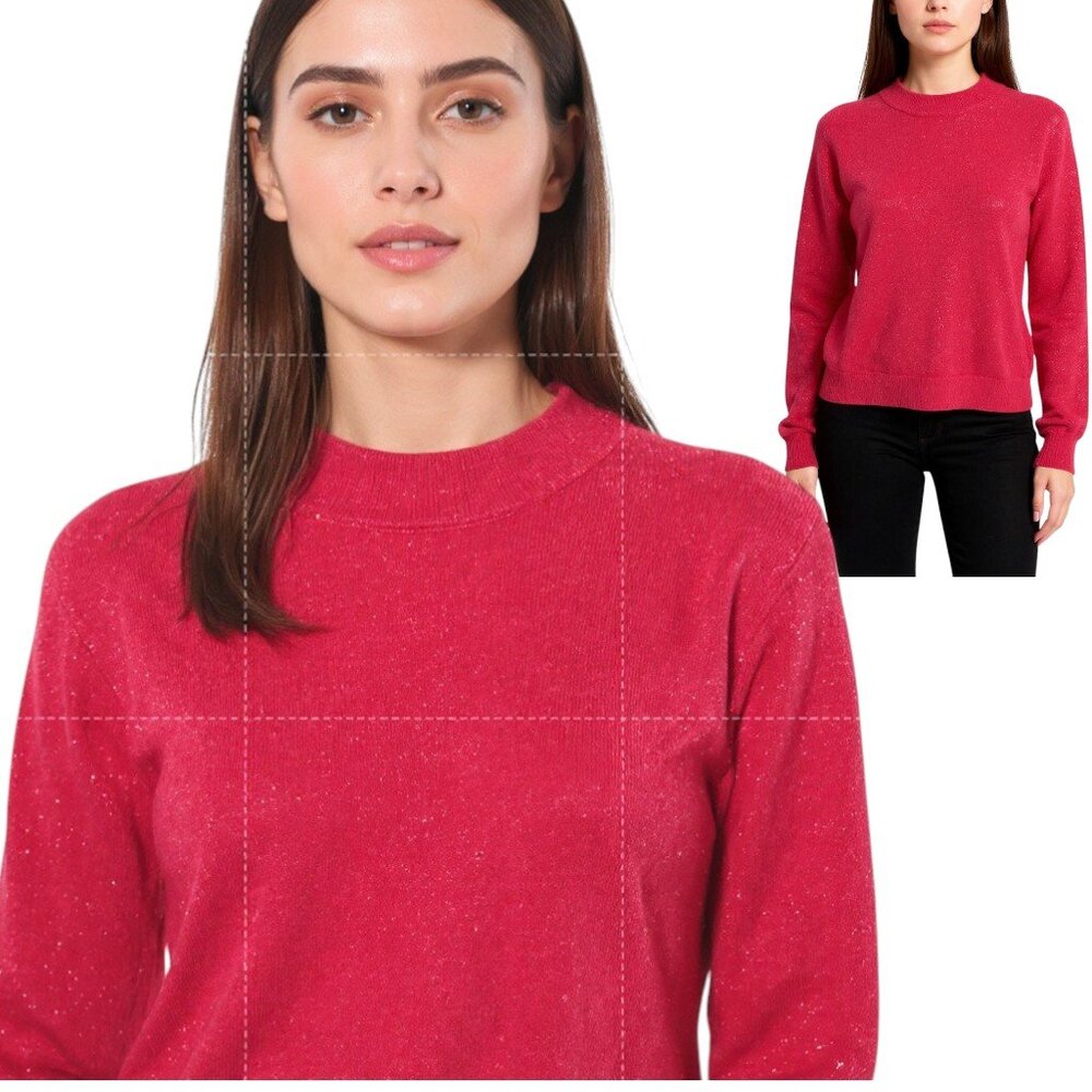 Baxter Wells Metallic Thread Sweater Women's Sz L Red Long Sleeve Mock Neck